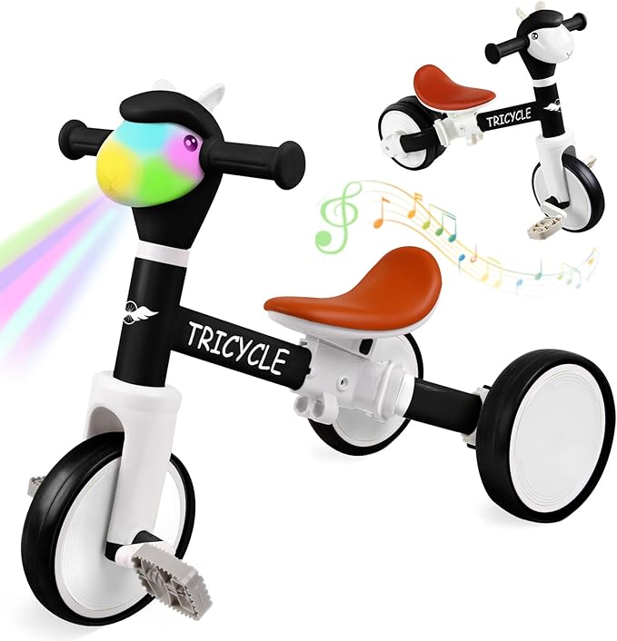 Toddler Balance Bike with Light & Music, Tricycle for Toddlers 1-5 Year Olds, Toddler Tricycle for Boys Girls, Kids Bicycle with Removable Pedal, Birthday Gifts for 1 2 3 4 5 Year