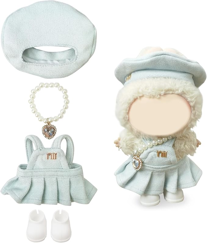 Clothes Compatible with LABUBU Doll – 4PCS Frosted Mint Set, 17cm Doll Clothes Designer Outfit for Campus Classic Theme, Chic Stylish Accessories for Labubu, No Doll (Paris Mint Frost)
