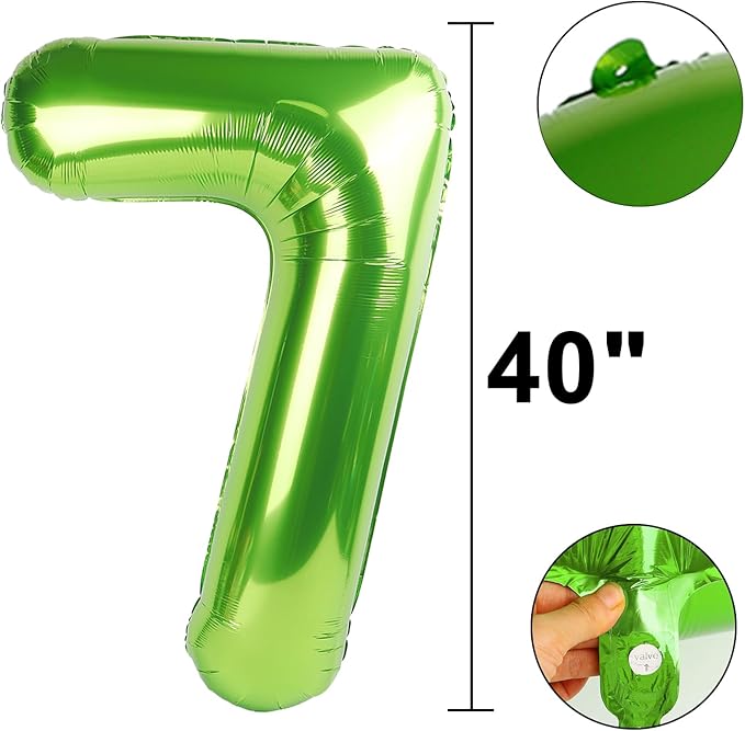 40 Inch Light Green Balloon Number 7 First Birthday Jumbo Mylar Foil Helium Balloon for 17 27 37 Birthday Digital for 70th Party Wedding Anniversary Party Decorations