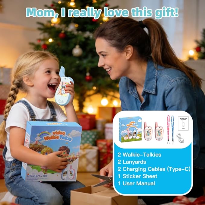 Walkie Talkies for Kids, 2 Pack 720P Video Walkie Talkies for Kids Rechargeable Long Range Video Walkie Talkies, Toys Gifts for Family, Camping, Hiking for Boys Girls Ages 3-12 (Pink+Pink)