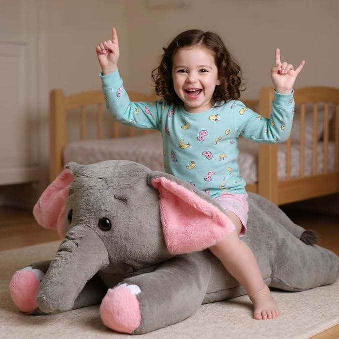 32" Big Elephant Stuffed Animal, Giant Grey Elephant Plush Toy Huge Size Fluffy Plushy Fat Plushie Gift for Kids