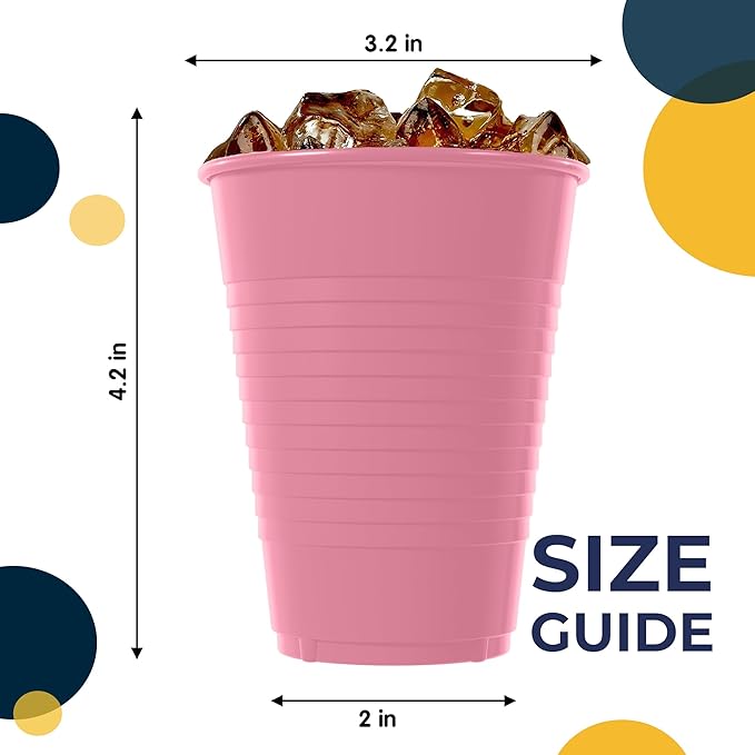 Exquisite Party Solids 12 Oz Pink Plastic Cups For Party Supplies 50 Pack | Pink Disposable Cups Plastic | Disposable Drinkware For Parties, Events & Everyday