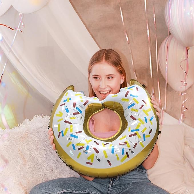 White Sprinkle Donut Balloon Dessert Food Cake Doughnut Theme Birthday Decoration, 6 Pack Sweet Candy Balloons Sweetmeat Donut Time Balloons For Grow Up Party Supplies Baby Shower Sweet Party Supplies