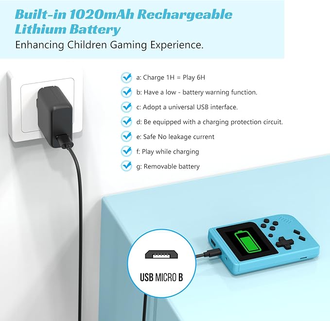 Retro Handheld Games Console, Built-in 400 Video Games,Portable Video Gaming Player with 3.0 Inch IPS Screen and Rechargeable Battery (Blue)