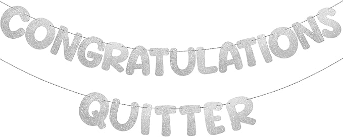 Fulmoon Pre Strung Congratulations Quitter Glitter Banner Funny Retirement Banner Graduation Party Decorations Going Away Supplies Garland for Men Women Gifts, No DIY(Silver)