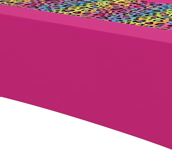 Leopard Party Decorations Tablecloth, 3Pcs Disposable Hot Pink Iridescent Rainbow Cheetah Print Party Supplies Table Cover Printed Table Runner for Birthday Bridal Shower Wedding, 55in x 86in