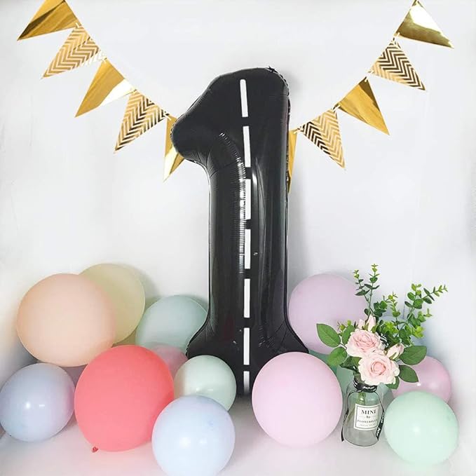 Number Balloons 1, 40 Inch One Balloons for 1st Birthday Girl Boy 1 11 21 Party Decorations Baby Shower Photo Shoot, Line Black 1 Balloon