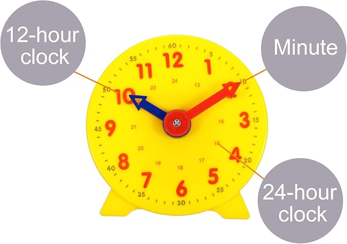 PATIKIL 4 inch Teaching Clock, 2 Pack Learn Clock Learning Tell Time Analog Clock Demonstration Clock 24 Hour 2 Pointers for Classroom Teacher, Yellow