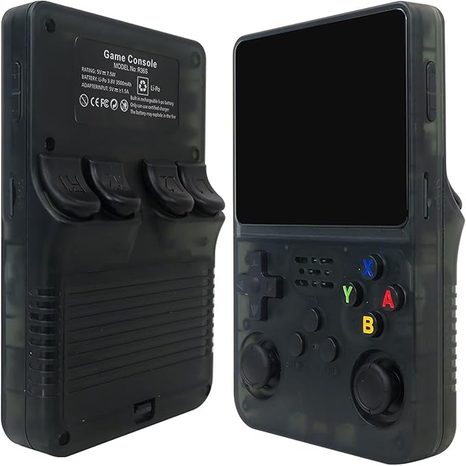 R36S Retro Handheld Video Game Console 128GB Linux System 3.5'' IPS Screen 15,000 Games Portable (Black)