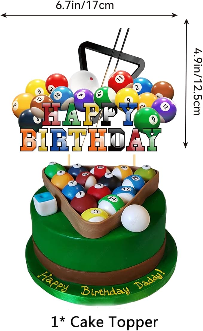 Billiards Party Decorations Billiards Birthday Party Supplies Includes Billiards Happy Birthday Banner, Cake Topper, Cupcake Toppers, Balloons for Billiards Theme Party Sports Party