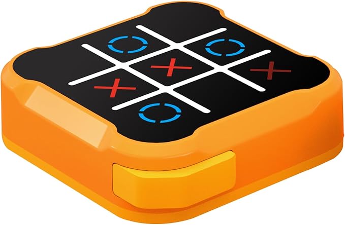 Tic Tac Toe Bolt Game, 3-in-1 Handheld Puzzle Console for Memory & Education, Portable Travel Board Games for Kids Adults, All Ages Birthday Gift (Orange)