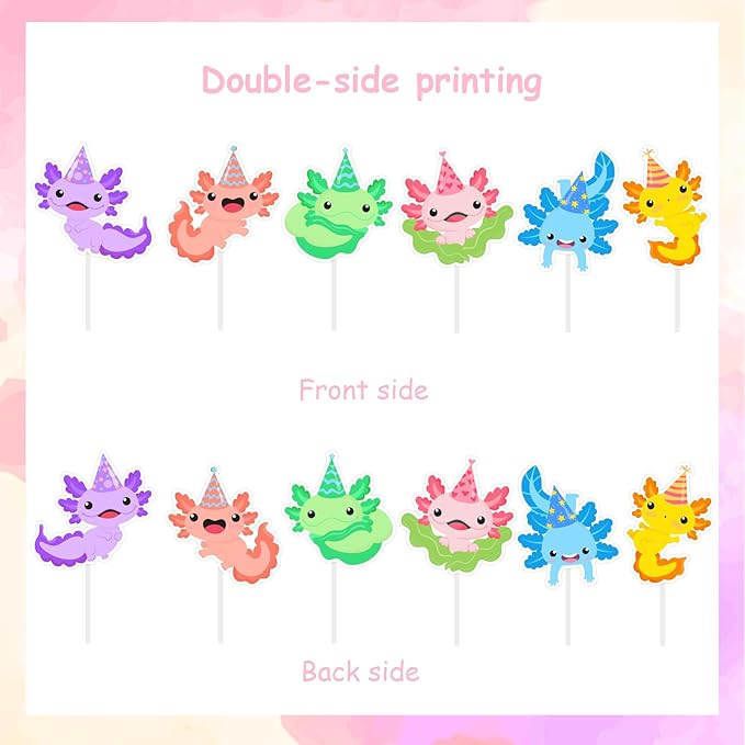 36 Pieces Axolotl Cupcake Toppers Birthday Decorations for Boys Girls - Cartoon Animal Axolotl Theme Cake Decors Picks Baby Shower Gender Reveal Party Favors Supplies