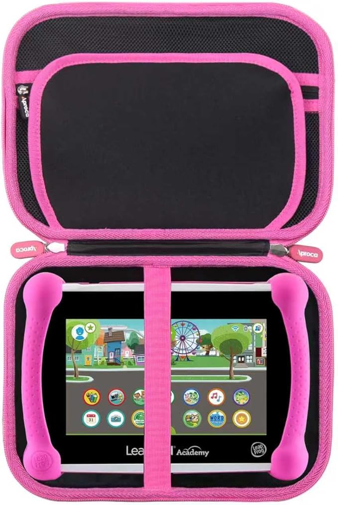 Aproca Case Compatible with Leapfrog LeapPad Academy Kids’ Learning Tablet/Epic Academy Edition/LeapPad Ultimate, Portable Storage Bag for Accessories -Black with Pink Zipper