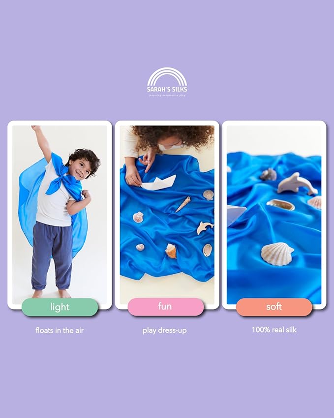Sarah's Silks Playsilk - 100% Real Silk, Hand Dyed, Bright Colored Play Scarves | Montessori and Waldorf Toys for Dress up, Imaginative, and Pretend Play (35" x 35")