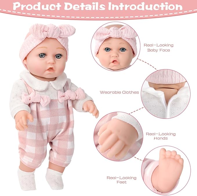 12'' Baby Doll and Clothes Accessories Playset with Feeding Bottle Pacifier First Baby Dolls for Toddlers 36 Months and Up