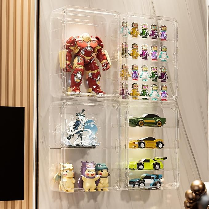 4 Tiers Clear Display Case for Figures, Acrylic Storage Organizers Box with Magnetic Door, Wall-Mounted Dustproof Showcase for Collectibles Action Figure