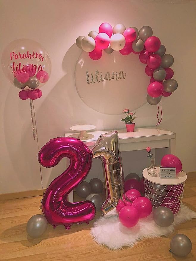 Hot Pink Number 21 Balloons 40 inch, 21 Number Balloons, 21st Birthday Decorations, 21 Year Old Women Hot Pink Party Supplies
