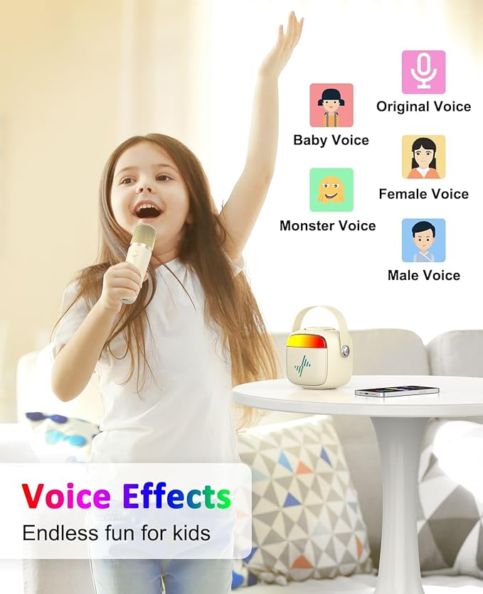 LENRUE Karaoke Machine for Kids, Birthday Gifts for Girls Boys with Wireless Microphone, Led Lights, Portable Bluetooth Speaker for Home, Family, Party (2MIC)
