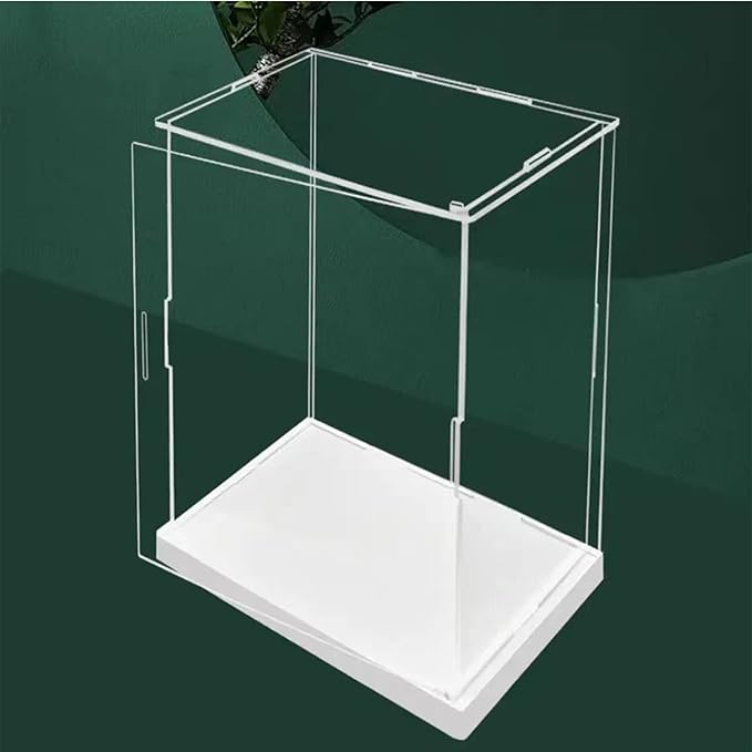 Side Opening Door Clear Acrylic Display Case-Assemble Countertop Box with White Base,Dustproof Protection Showcase for Action Figures Toys Collectibles (15x15x25cm/6x6x10inch)