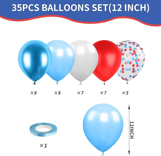 Red Blue White Balloon Set,12 Inchs Red White Blue Balloons, Blue and Red Party Balloons for Boys Kids Birthday Shower Graduation Party Decorations