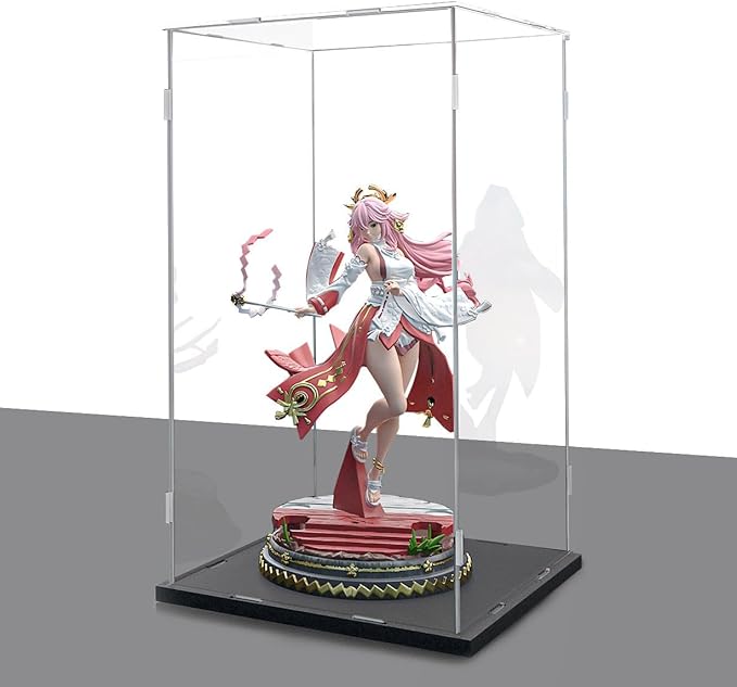 Clear Acrylic Display Case, Assemble Cube Display Box Stand with Black Base, Dustproof Protection Showcase for Collectibles Memorabilia Figurines (6*6*8inch；15*15*H20cm)