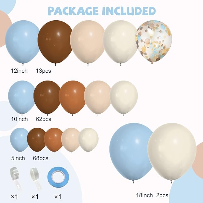 148pcs Brown Coffee Blue Balloons Garland Arch Kit, Boho Tan Teddy Bear We Can Bearly Wait Shower Gender Reveal Birthday Wedding Party Supplies Decorations