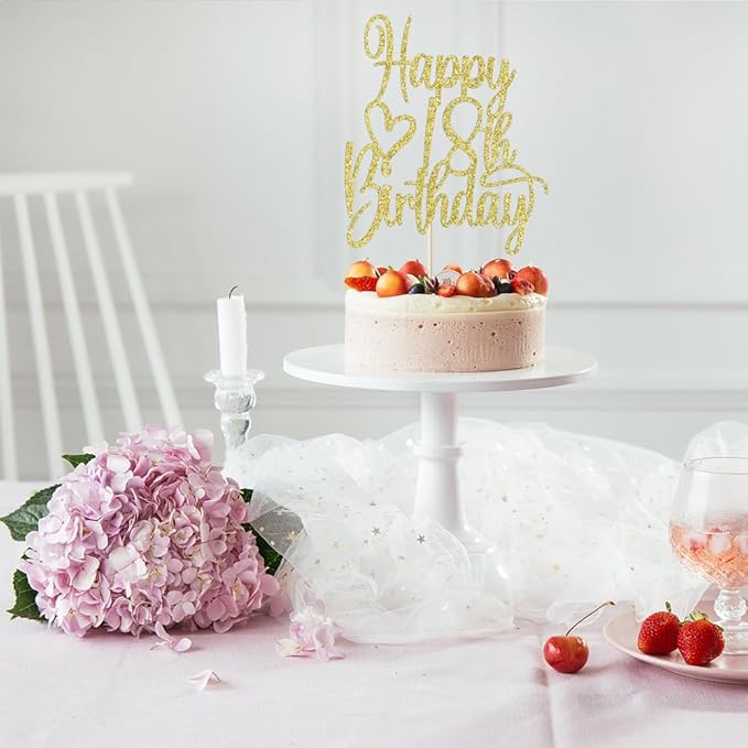 Gold Glitter Happy 18th Birthday Cake Topper - Cheers to 18 Years Cake Topper, 18 & Fabulous Cake Decoration for Hello 18th Birthday Anniversary Party Cake Decorations Supplies
