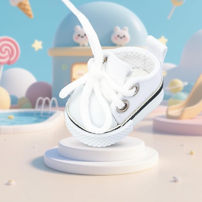 Mini Doll Shoes, 1 Pair Cute Lace Up Canvas Sneakers Compatible for 17cm/15cm Doll Shoes Toy Outfit Accessories Easter Gifts(White)