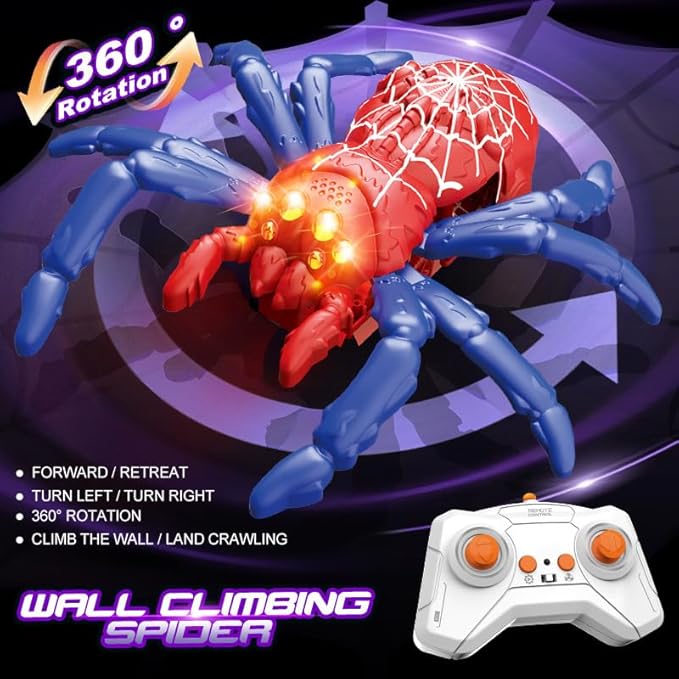 Wall Climbing Gecko Spiders,Realistic Lizard Wall Climbing Toy,Rechargeable Remote Control Robot Kids Toys,Dual Mode Floor & Wall Driving,Christmas Birthday Gift for Boys Girls Ages 3+ (Red)
