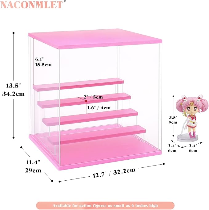 Clear Acrylic Display Case for Figure Pop mart Display- Funko Pop Storage Showcase with Lighting,Dustproof ,Multiple Layers Display case for Collectibles(5 Tier-W*D*H-12.6"x11.4"x13.3"inches)