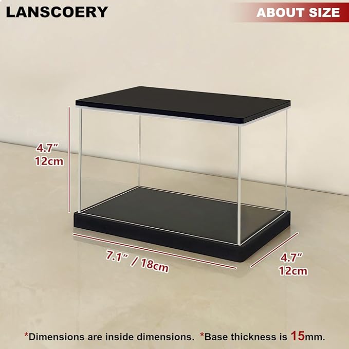 LANSCOERY Acrylic Display Case with Adjustable Yellow/White/Warm LED Light, UV Protection Clear Display Box, Dustproof Showcase for Action Figures, Models, Collectibles - 7.1x4.7x4.7inch