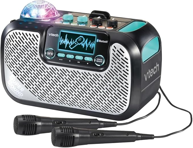 VTech Super Sound Karaoke Portable Bluetooth, 2 Mics Included, Party Lights