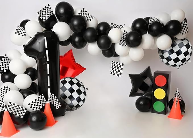 Race Car Birthday Balloons 40 Inch Racetrack Number Balloon 1 Black Baby Shower Boys 1st Birthday Race Car Theme Party Decor Supplies Mylar Balloon 5 Pcs