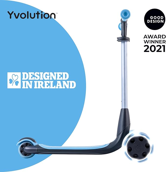 Yvolution Y Glider Nua 3-Wheel Kids Scooter – Adjustable Height, Arc-Folding Handlebar, LED Light-Up Front Wheels, Extra-Wide Deck, Ages 3-10