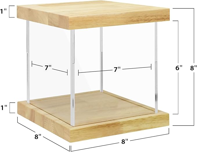 BenchPro Clear Acrylic Display Case for Trophy, Collectibles, Assemble Cube Display Box Stand Dust Proof Protection Showcase for Action Figures Toys. (1" Thick Wood, 8" H x 8" L x 8" D)