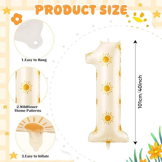 Jenaai Sun Number 1 Balloon First Trip Around the Sun Decorations, 1st Boho Here Comes the Son Baby Shower Balloon Decor for First Birthday Anniversary Celebrations Sunny Party Decorations