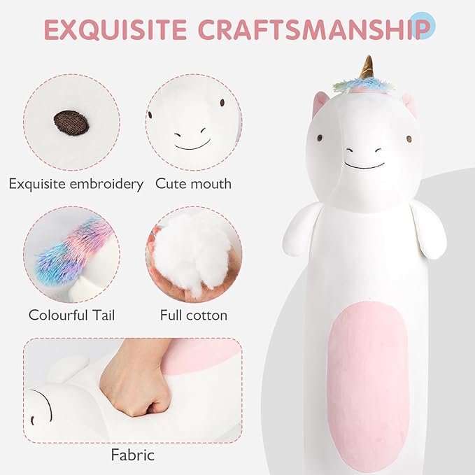 36” Long Unicorn Plush Body Pillow, Giant Cute Colorful Unicorn Stuffed Animals, Large Unicorn Squishy Soft Plushies Toy, Gifts for Kids Girls and Boys, Birthdays ﻿