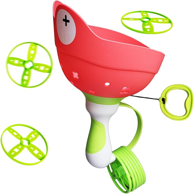 Disc Launcher Toy Kids Yard Flying Spinner Fairy Hover Helicopter Propeller Toy Outdoor Capture Catching Chasing Game Gift for Boy Girl Age 4 5 6 7 8 9 10 (red, 1 Pack)
