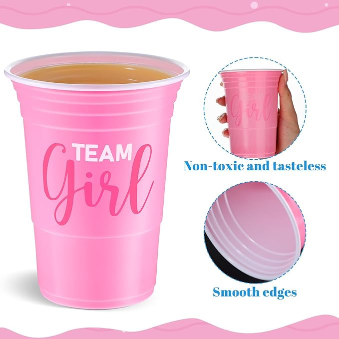 Norme 60 Pcs Gender Reveal Plastic Cups Gender Reveal Party Supplies Team Boy Team Girl Disposable Blue Pink Cups for Beverage Drink Tableware (16 oz)