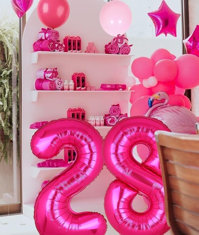 40 Inch Number Balloons Hot Pink 2 Large Number Balloon Anniversary Event Celebration Bachelorette Cowgirl Let's Go Girls Pink Themed 2nd Birthday Party Decor Supplies 9 Pcs