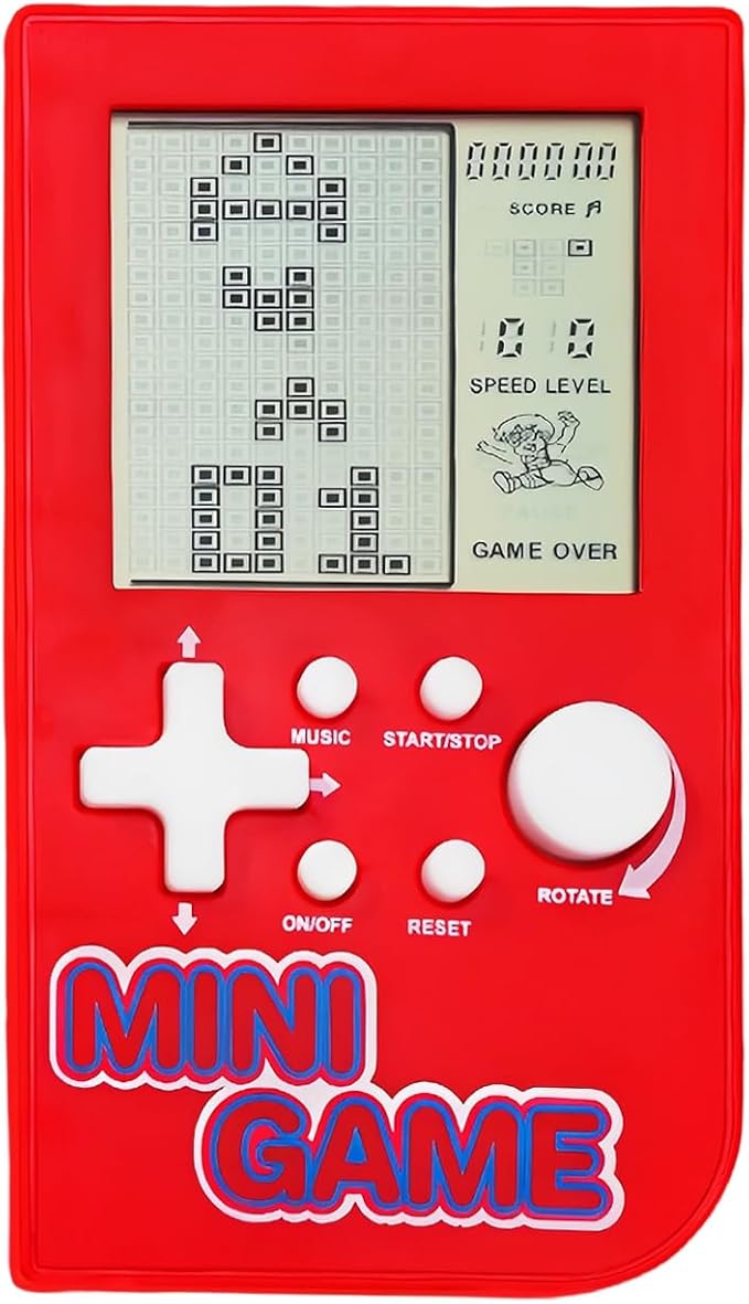 JXD Mini Puzzle Block Game Console Built-in 26 Retro Brick Games Travel/Indoor/Outdoor Leisure Handheld Game Console Portable Electronic Games Children/Students/Teens Toys (Red)