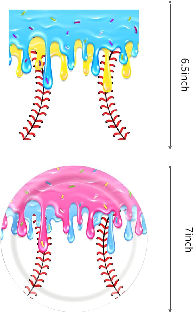 Baseball Ice Cream Birthday Party Supplies, include 20 Plates and 20 Napkins, for Ice Cream Drip Baseball Birthday Party Decorations