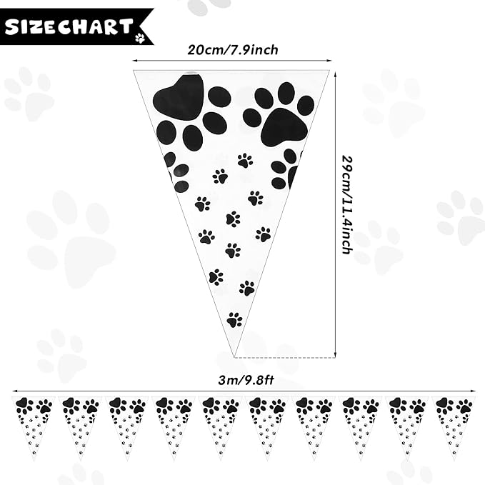 Tatuo 5 Pieces Dog Party Decorations Dalmatians Dog Birthday Banner Pet Paw Prints Pennant Bunting Banners Hanging Animal Pawprint Decorations for Pet Supplies, 7.9 x 11.4 Inch(Black)