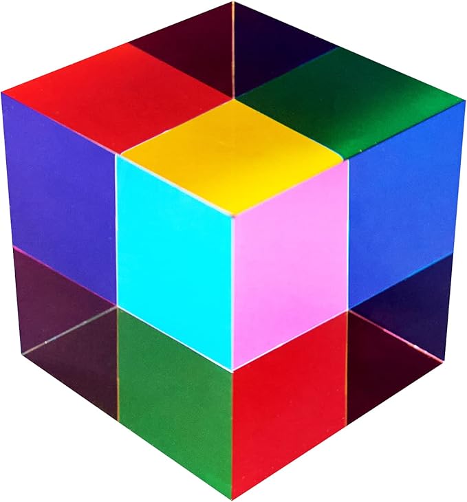 CMY Color Cube, 2.75 inch (70mm) Acrylic Multi-Color Cube Prism for Physics Education Learning and Office Desktop Decor, Scientific Toys and Gifts for Kids