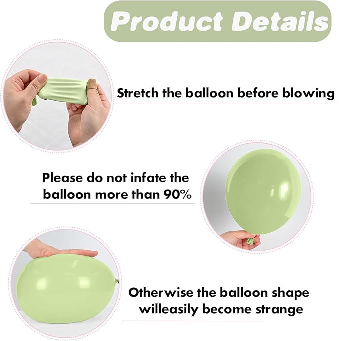 Maca Pink Metallic Pearl Balloons - 12 Inch Sage Green Pink Latex Balloons for Girls Jungle Birthday Baby Shower Wedding Party Decoration