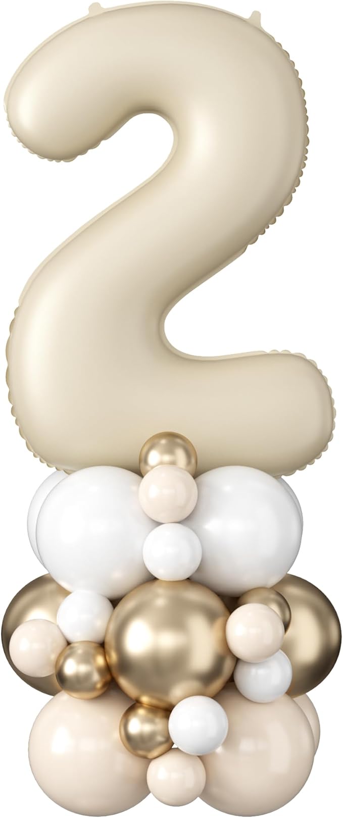 40 Inch Cream Number 2 Balloon for 2nd Birthday Decoration Beige White Sand Number Two Foil Balloon Tower Giant Large Nude Neutral Digit Helium Balloons Stack for Girls Second Anniversary Party