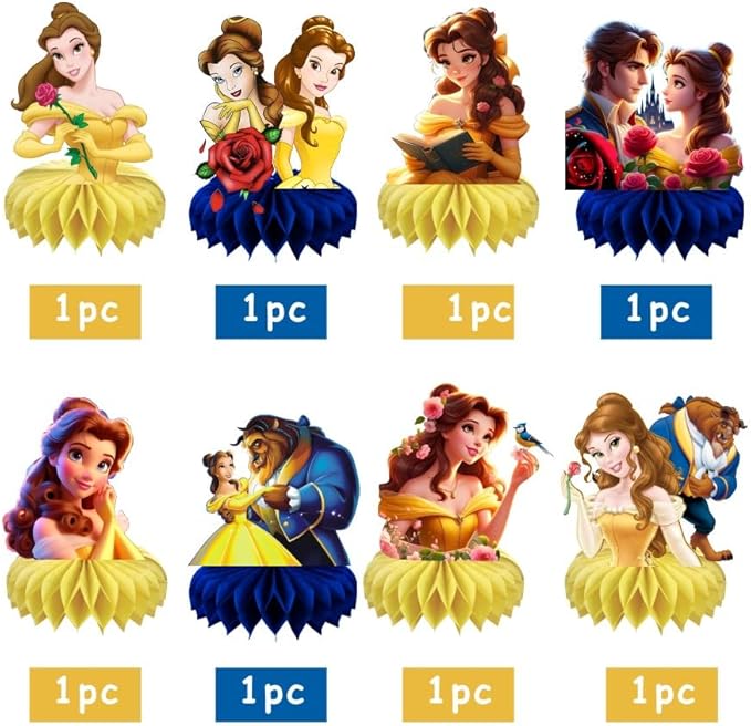 8Pcs Beauty & Beast Table Centerpieces Birthday Party Supplies Double Side Table Decorations for Girls Party Decorations