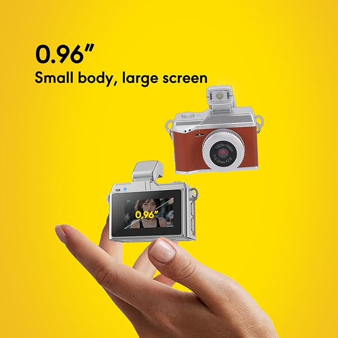 Bewinner Tiny Digital Keychain Camera, 1080P FHD 8MP Thumb Sized with 0.96 Inch Color Screen & 32GB Memory Card, LED Fill Light for Beginners Teens Kids Gifts (Vintage Brown)