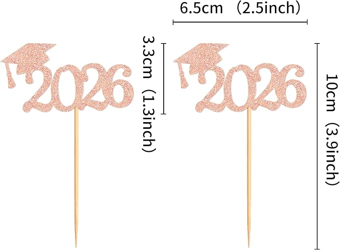 24 Pcs graduation cupcake toppers 2026, Food/Appetizer Picks For Graduation Party Mini Cake Decorations, 2026, Cupcake Toppers(Rose gold)