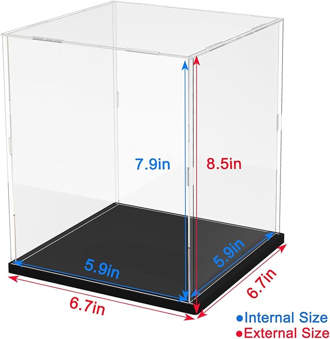 Thickened Clear Acrylic Display Case with Wood-Plastic Base for Lego 75328 75976 Action Figures Collectibles Organizer Display Box Dustproof Protection Showcase (Black Inside 5.9x5.9x7.8 inch)
